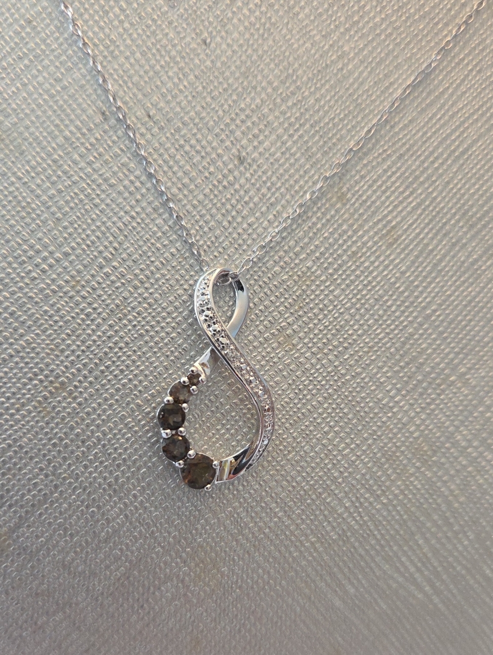 Sterling Silver Infinity Pendant Necklace with Smoky Stones - Silver